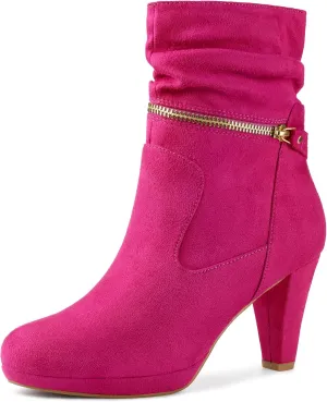 Perphy Round Toe Platform Block Heels Mid Calf Boots for Women