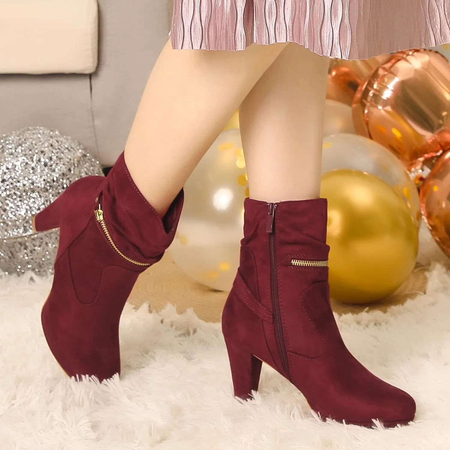 Perphy Round Toe Platform Block Heels Mid Calf Boots for Women