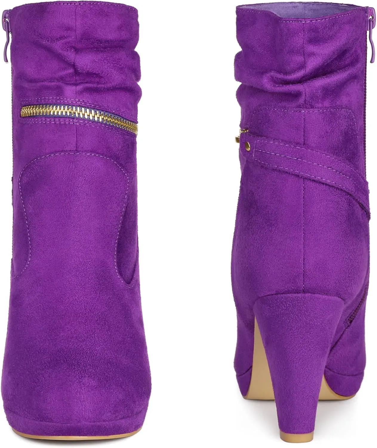 Perphy Round Toe Platform Block Heels Mid Calf Boots for Women
