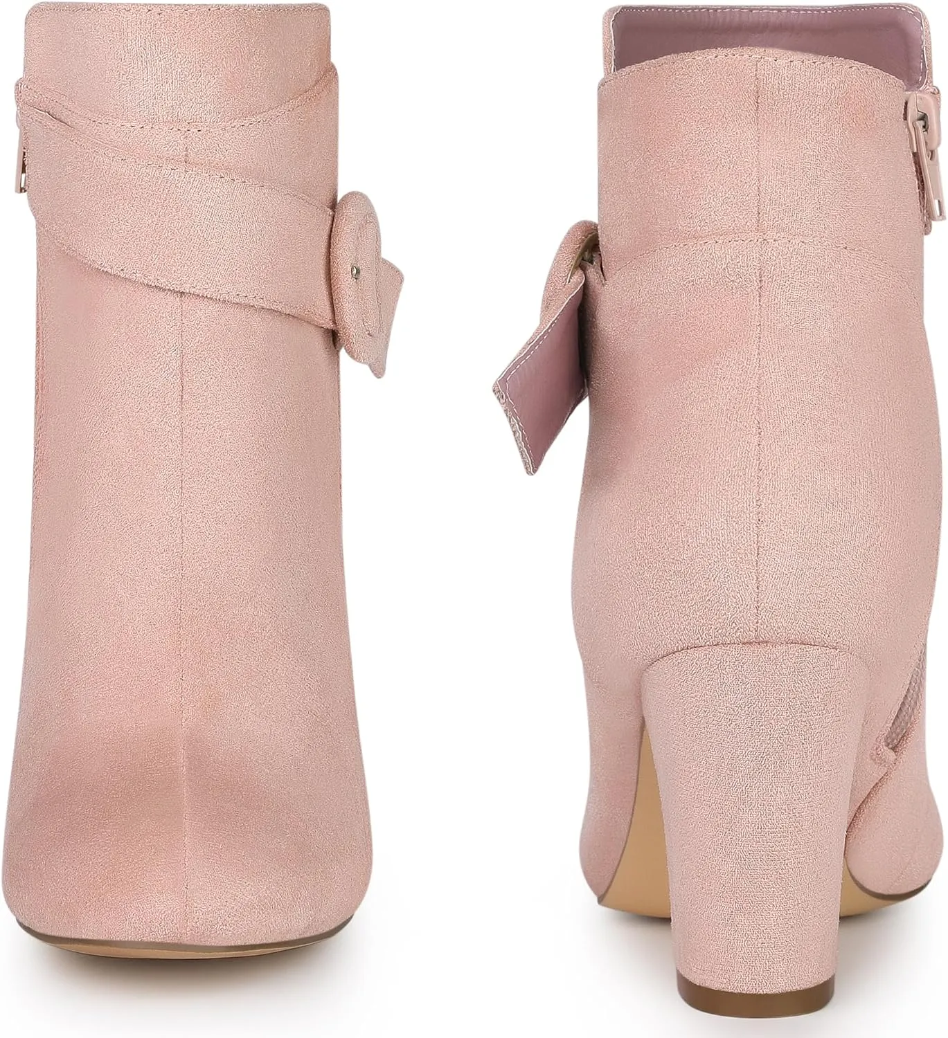 Perphy Round Toe Side Zip Buckle Chunky Heel Ankle Boots For Women