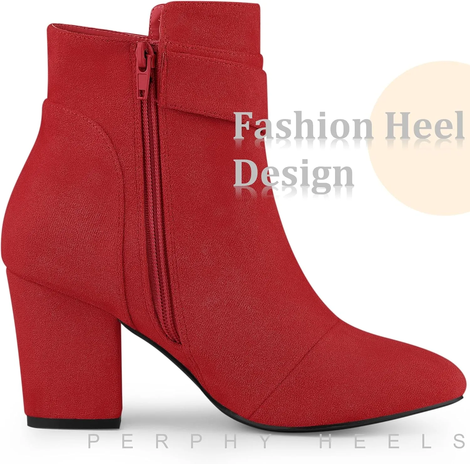 Perphy Round Toe Side Zip Buckle Chunky Heel Ankle Boots For Women