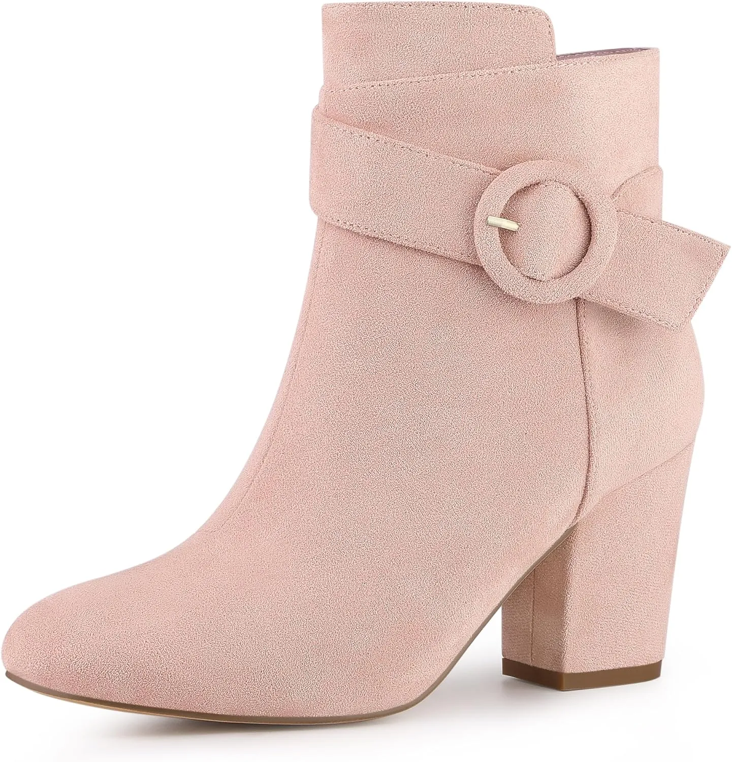 Perphy Round Toe Side Zip Buckle Chunky Heel Ankle Boots For Women