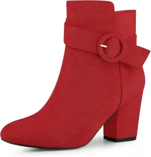 Perphy Round Toe Side Zip Buckle Chunky Heel Ankle Boots For Women