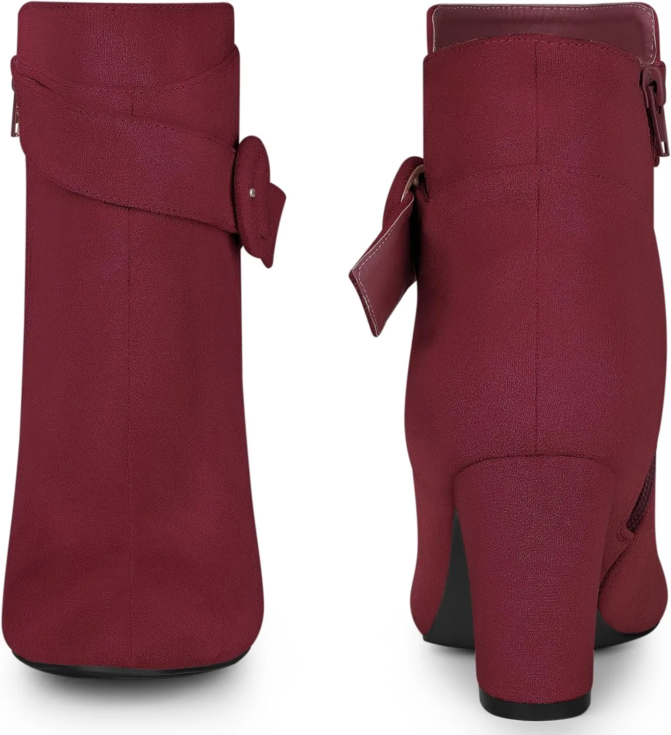 Perphy Round Toe Side Zip Buckle Chunky Heel Ankle Boots For Women