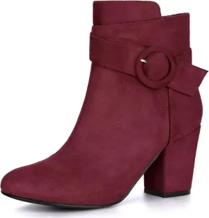 Perphy Round Toe Side Zip Buckle Chunky Heel Ankle Boots For Women