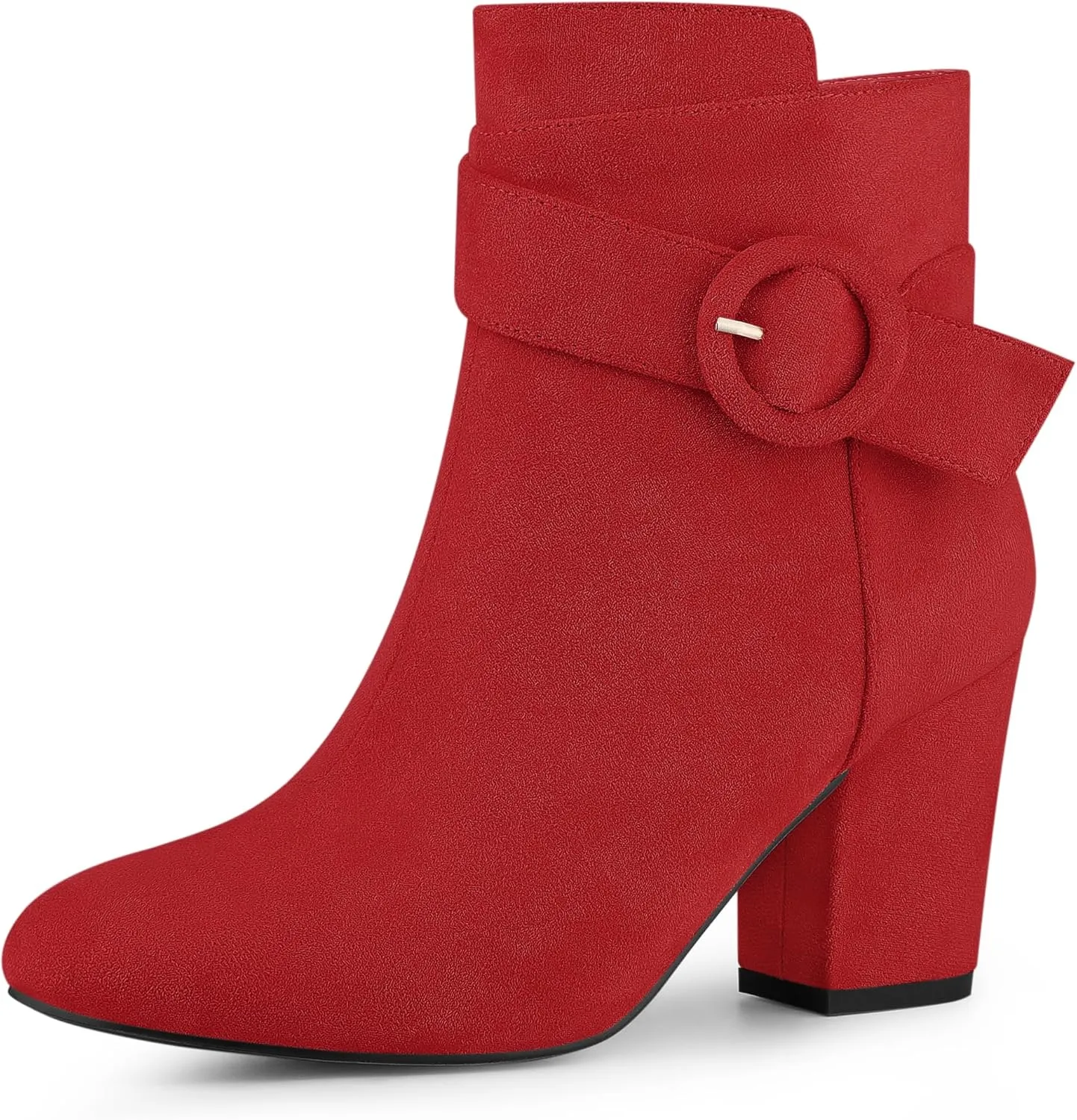 Perphy Round Toe Side Zip Buckle Chunky Heel Ankle Boots For Women