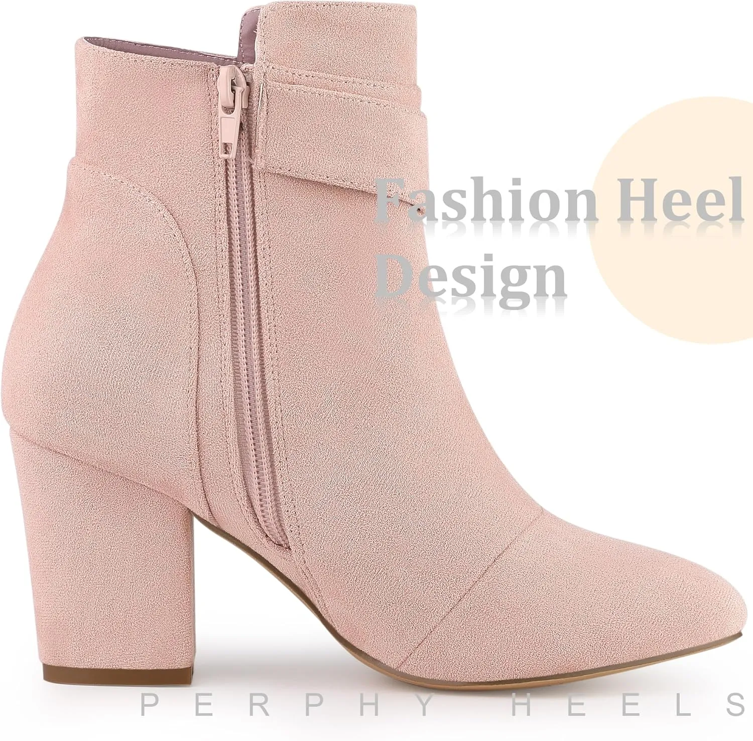 Perphy Round Toe Side Zip Buckle Chunky Heel Ankle Boots For Women