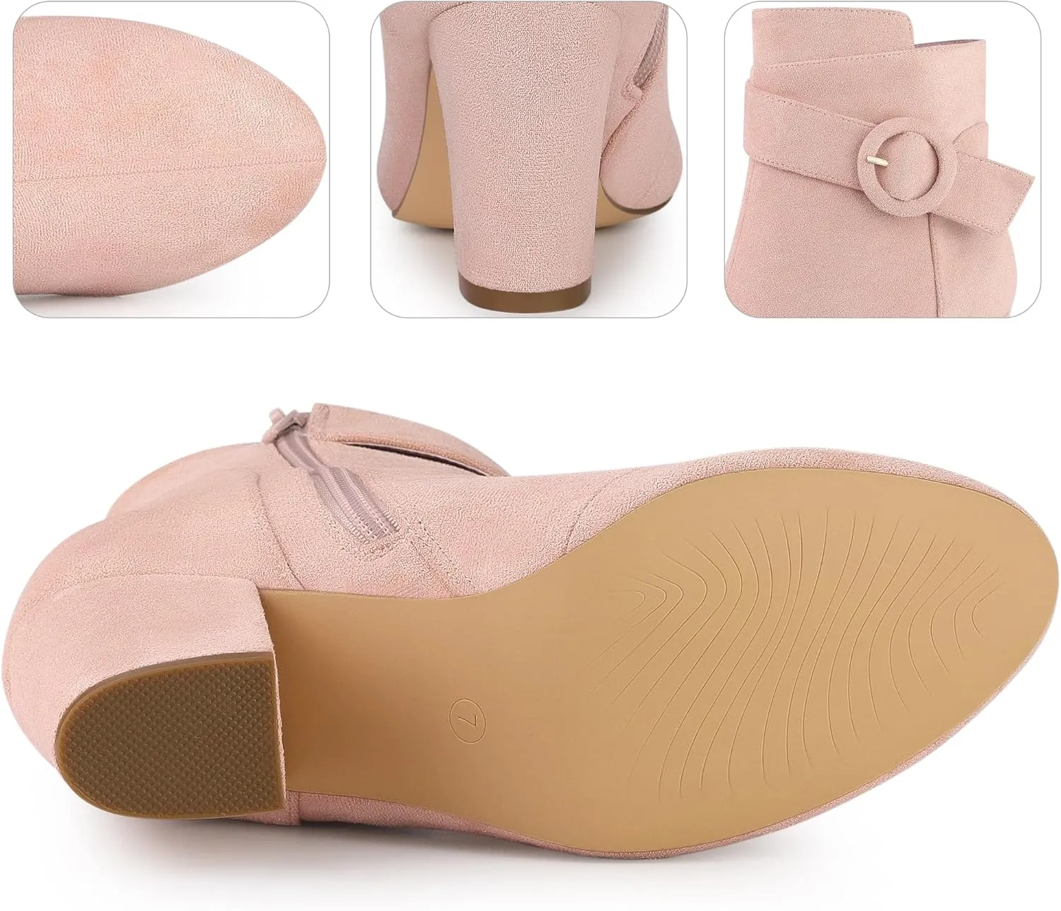 Perphy Round Toe Side Zip Buckle Chunky Heel Ankle Boots For Women