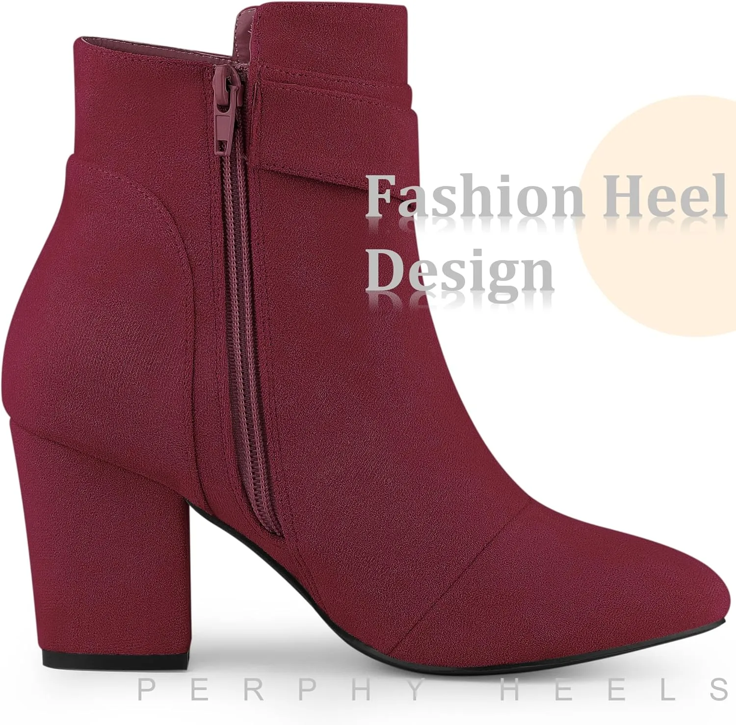 Perphy Round Toe Side Zip Buckle Chunky Heel Ankle Boots For Women