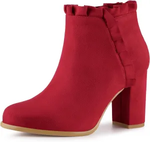 Perphy Ruffle Chunky Heel Booties Ankle Boots for Women