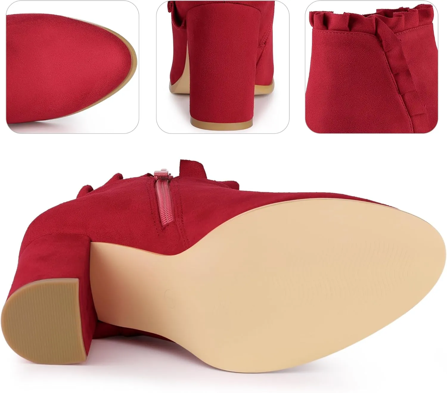 Perphy Ruffle Chunky Heel Booties Ankle Boots for Women