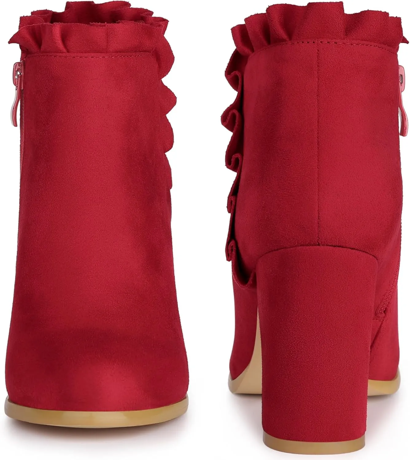 Perphy Ruffle Chunky Heel Booties Ankle Boots for Women