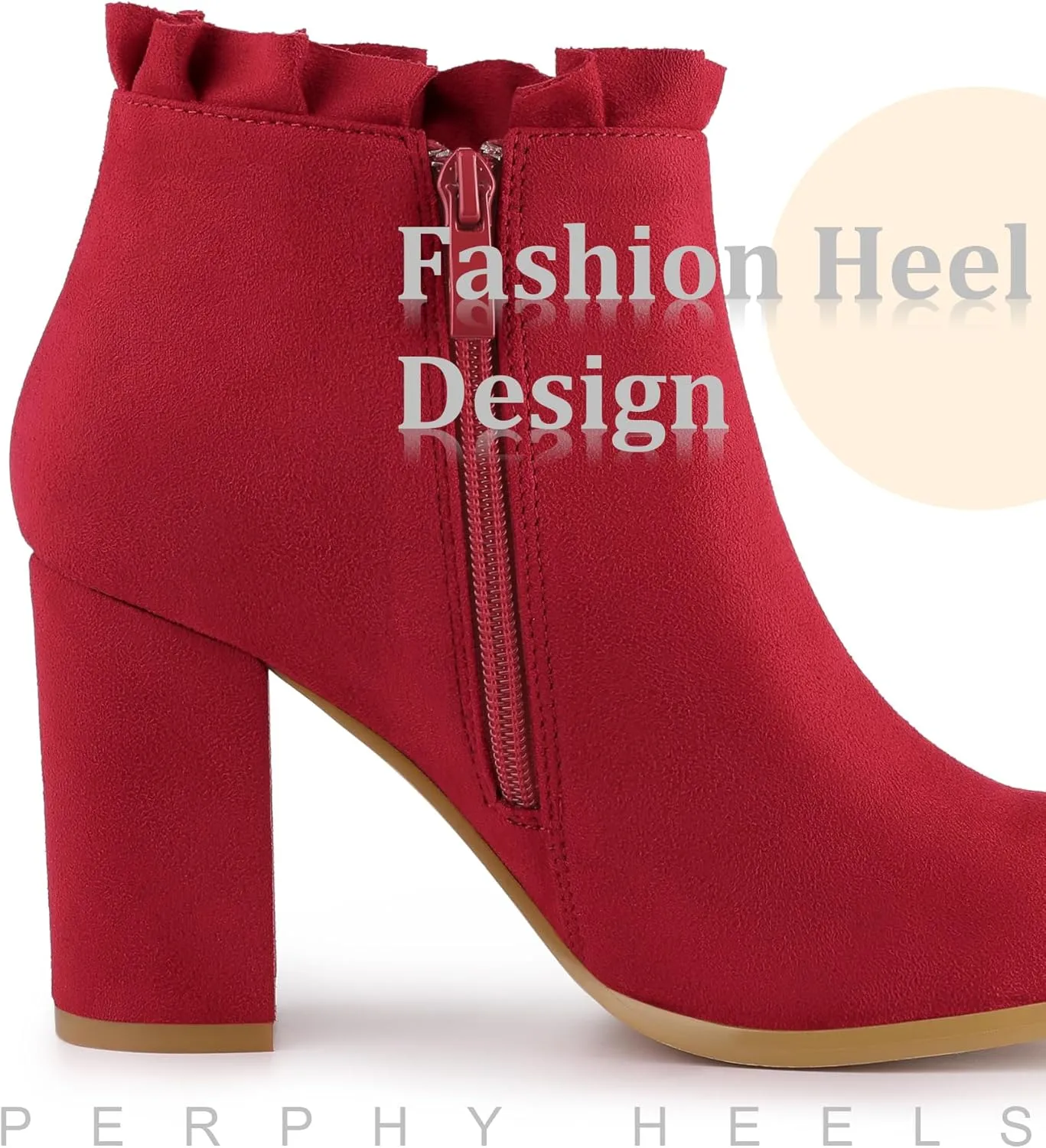 Perphy Ruffle Chunky Heel Booties Ankle Boots for Women