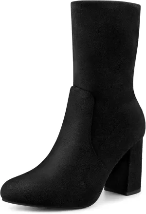 Perphy Stretch Foldable Sock Boot Round Toe Block Heel Ankle Boots for Women