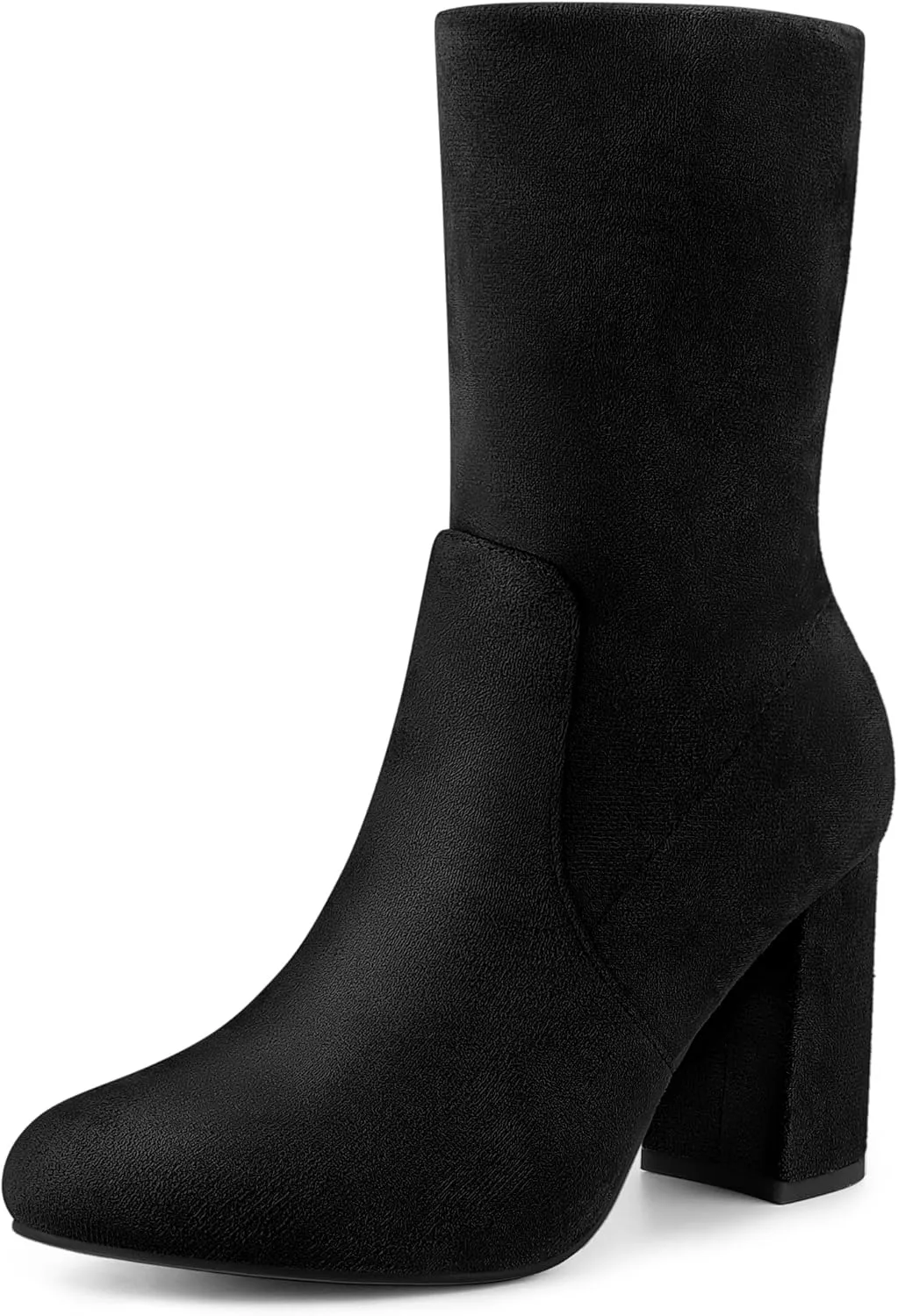 Perphy Stretch Foldable Sock Boot Round Toe Block Heel Ankle Boots for Women