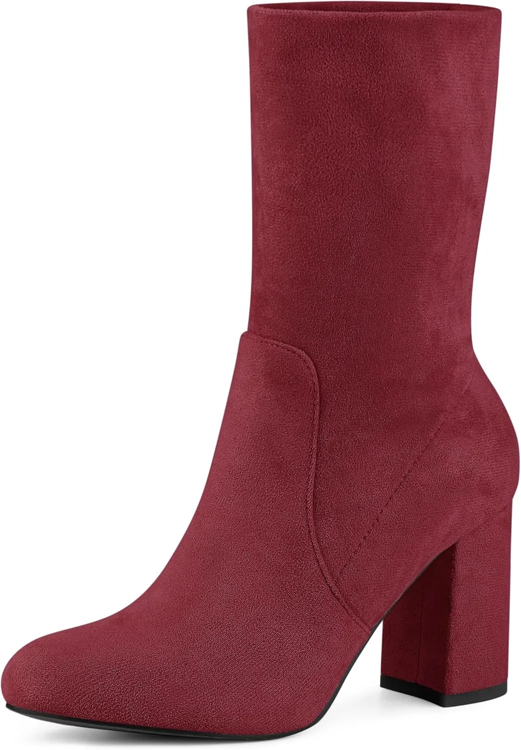 Perphy Stretch Foldable Sock Boot Round Toe Block Heel Ankle Boots for Women