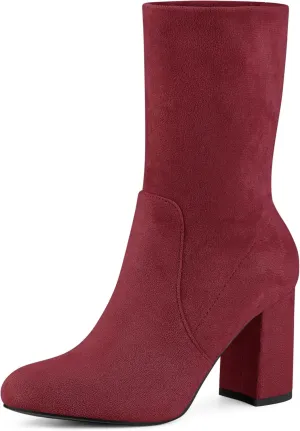 Perphy Stretch Foldable Sock Boot Round Toe Block Heel Ankle Boots for Women
