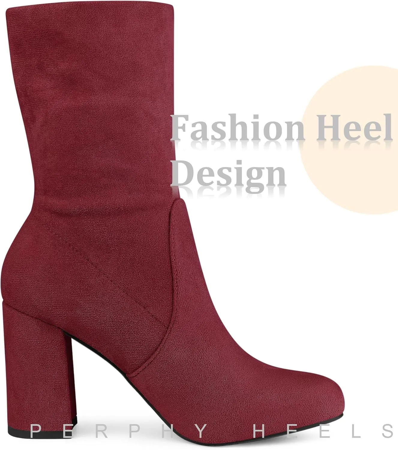 Perphy Stretch Foldable Sock Boot Round Toe Block Heel Ankle Boots for Women
