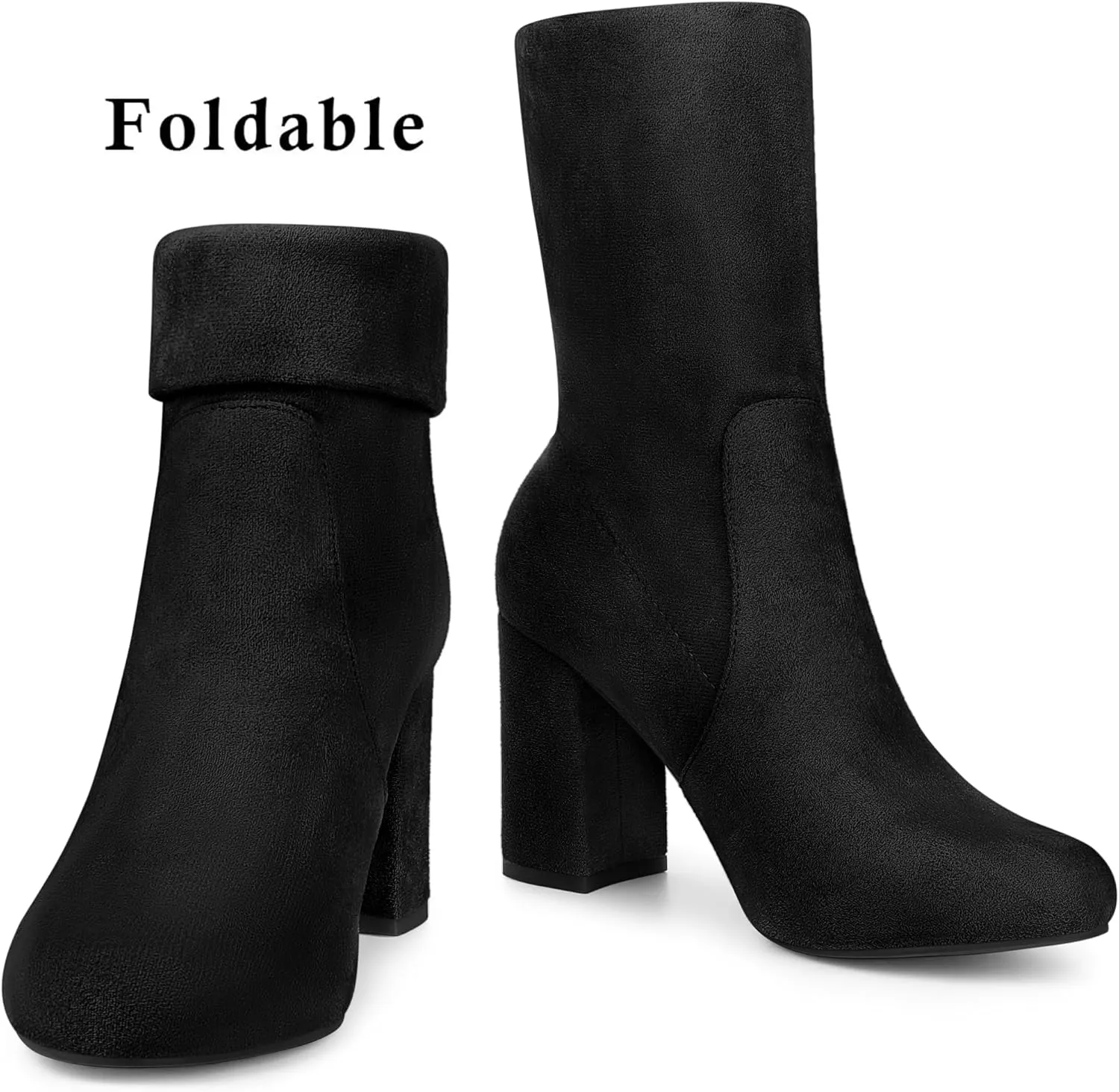 Perphy Stretch Foldable Sock Boot Round Toe Block Heel Ankle Boots for Women