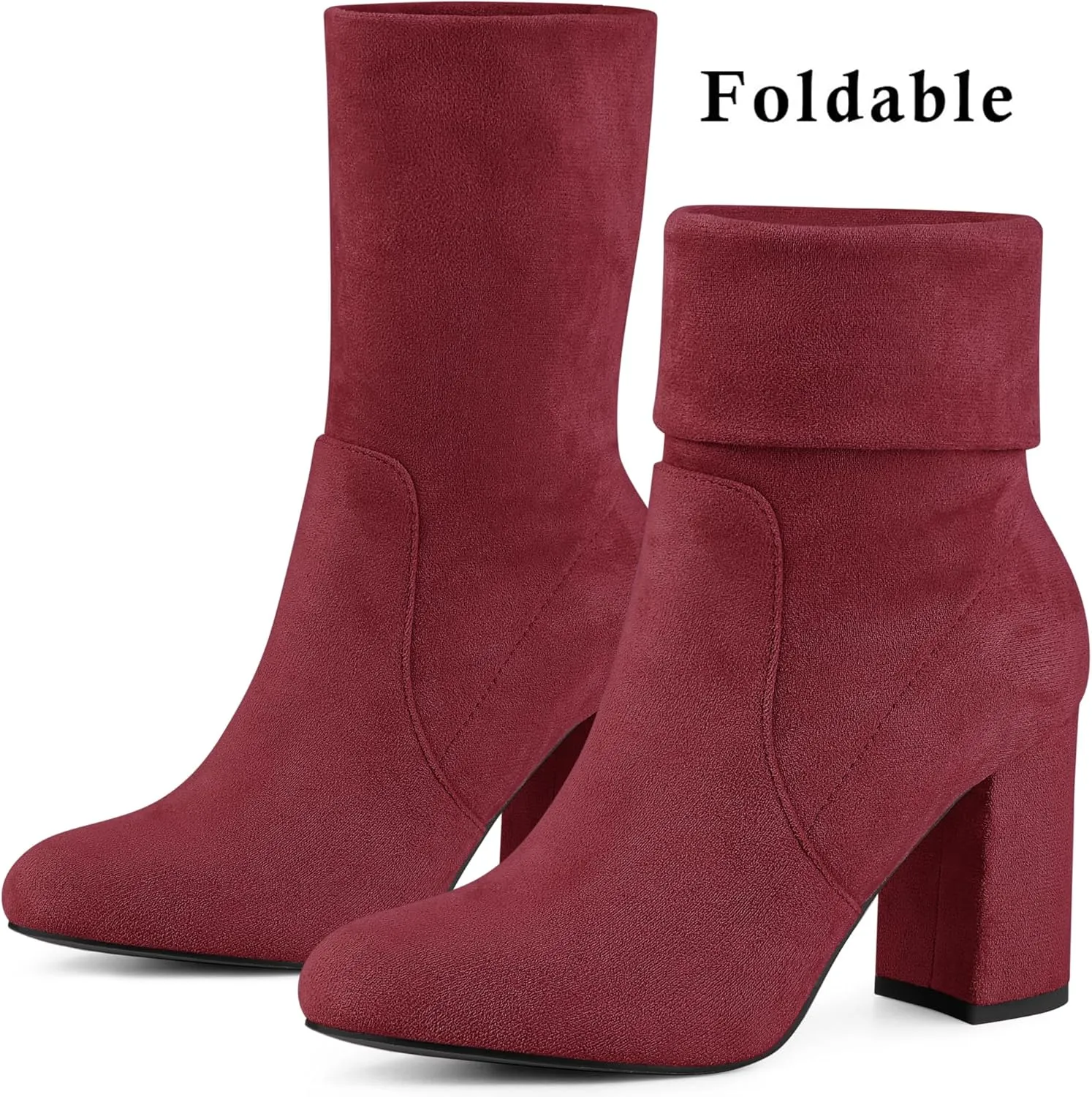 Perphy Stretch Foldable Sock Boot Round Toe Block Heel Ankle Boots for Women