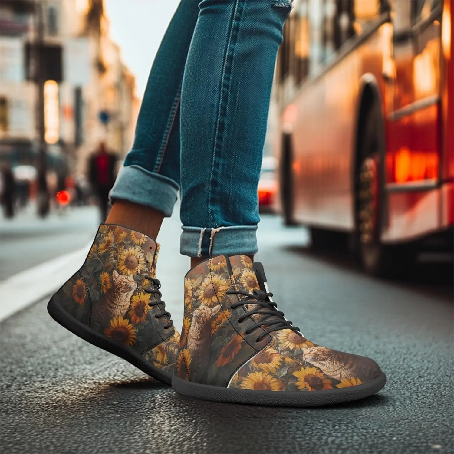 Personalized Print Sneakers for Men Women PU Leather High Top Barefoot Shoes