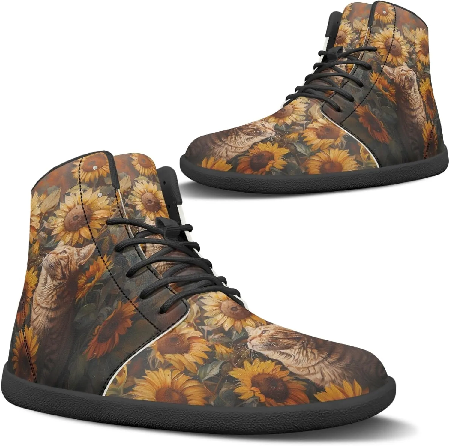 Personalized Print Sneakers for Men Women PU Leather High Top Barefoot Shoes