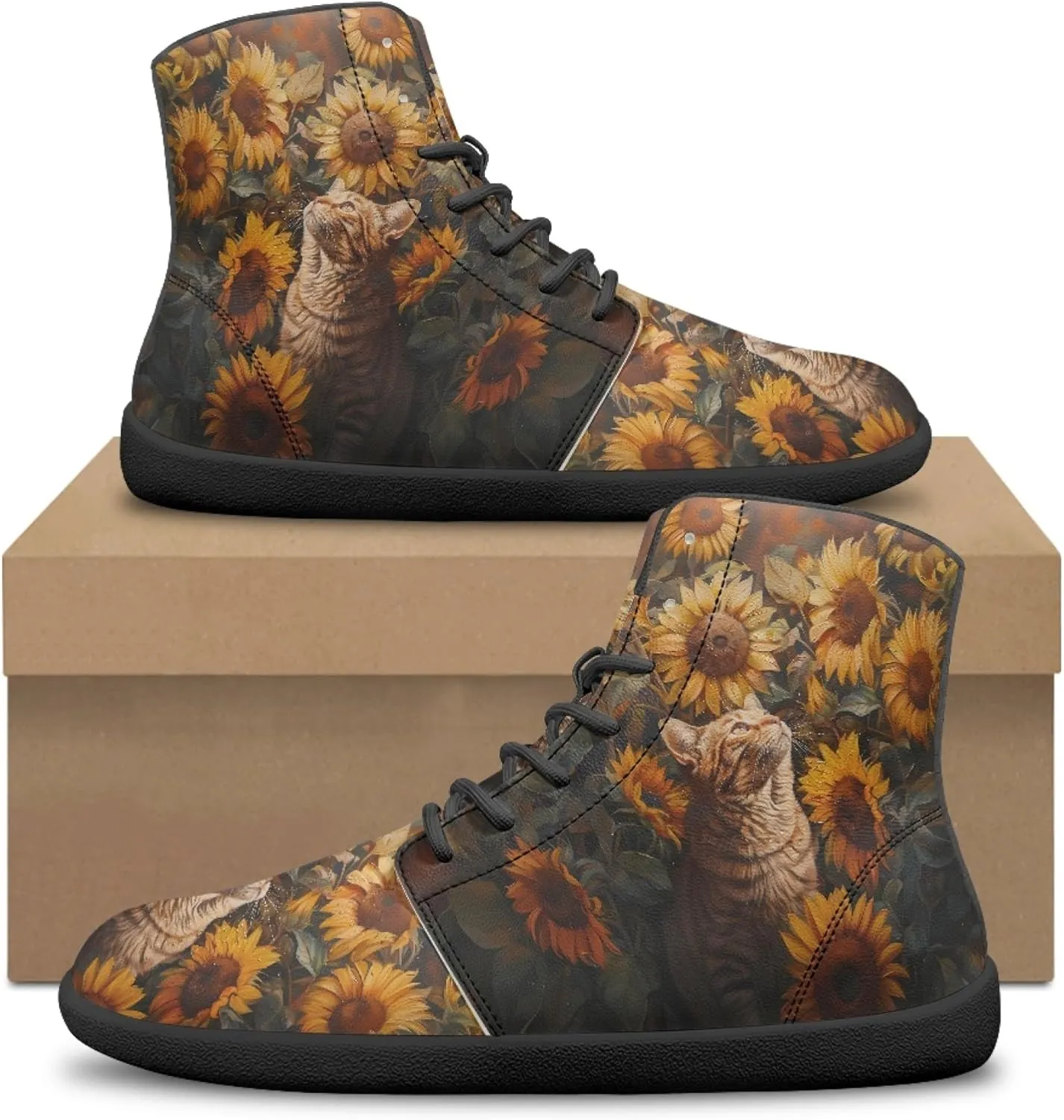 Personalized Print Sneakers for Men Women PU Leather High Top Barefoot Shoes