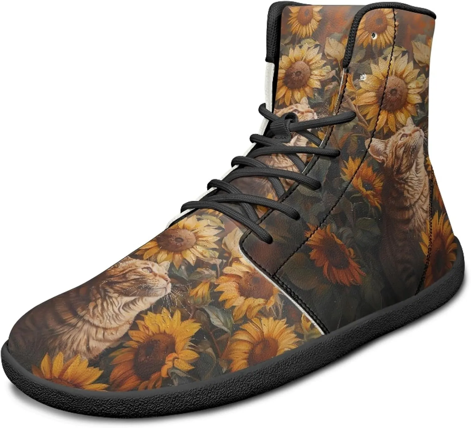 Personalized Print Sneakers for Men Women PU Leather High Top Barefoot Shoes
