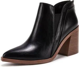 PiePieBuy Ankle Boots for Women Pointed Toe Ankle Booties Stacked Heel V Cut Back Zipper Chelsea Booties