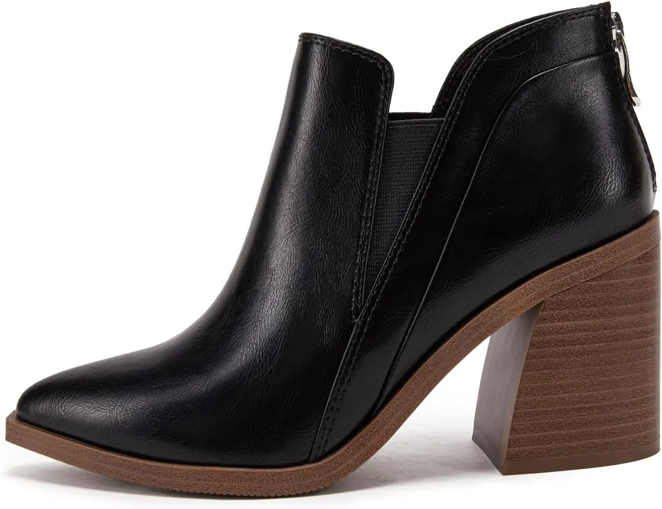 PiePieBuy Ankle Boots for Women Pointed Toe Ankle Booties Stacked Heel V Cut Back Zipper Chelsea Booties