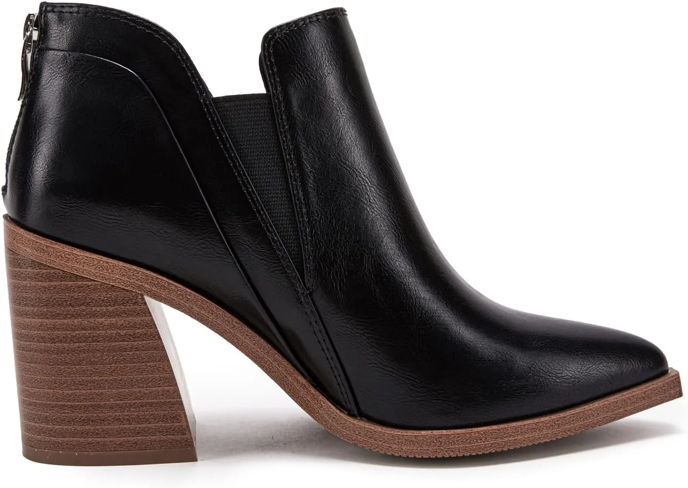 PiePieBuy Ankle Boots for Women Pointed Toe Ankle Booties Stacked Heel V Cut Back Zipper Chelsea Booties