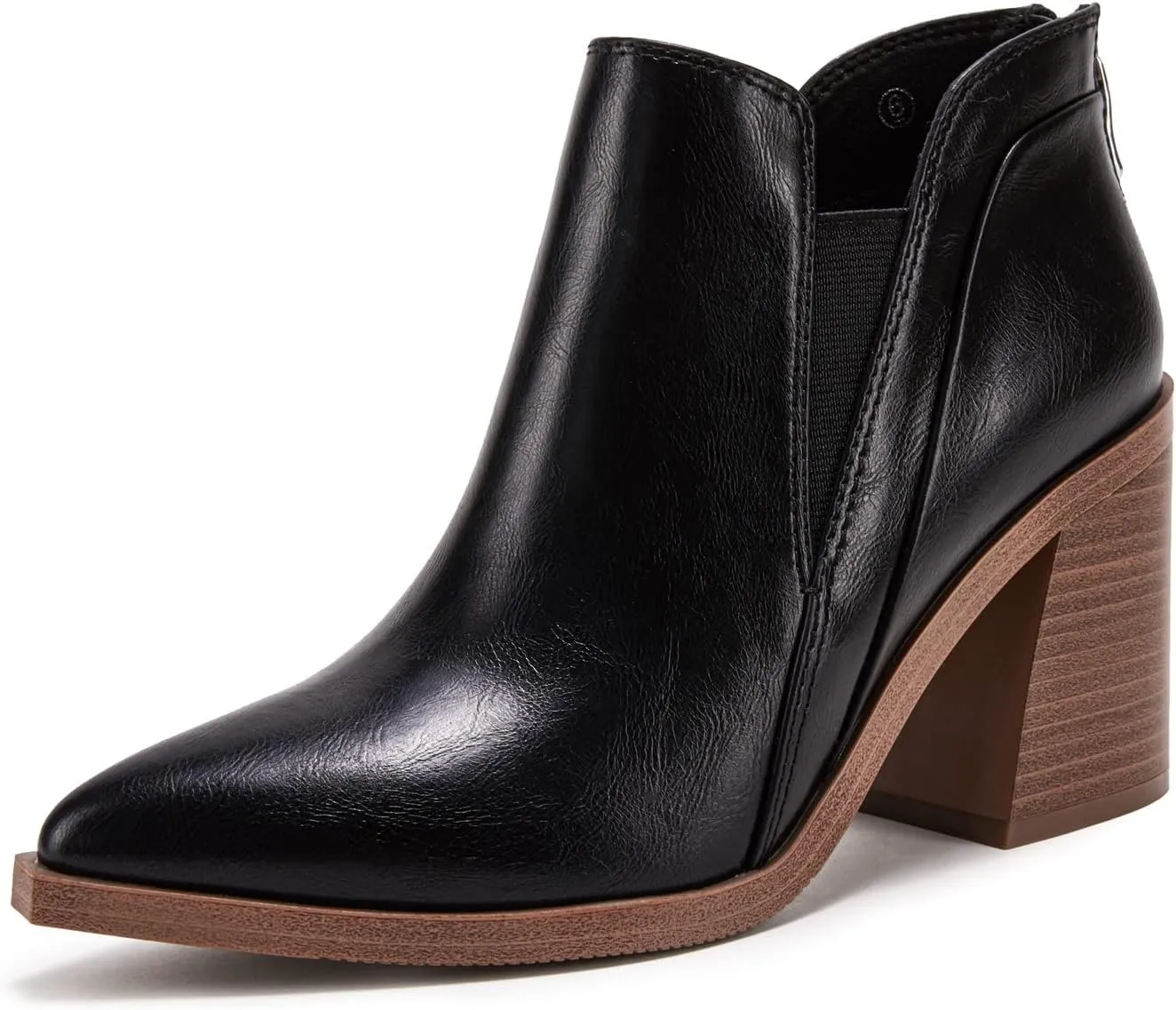 PiePieBuy Ankle Boots for Women Pointed Toe Ankle Booties Stacked Heel V Cut Back Zipper Chelsea Booties
