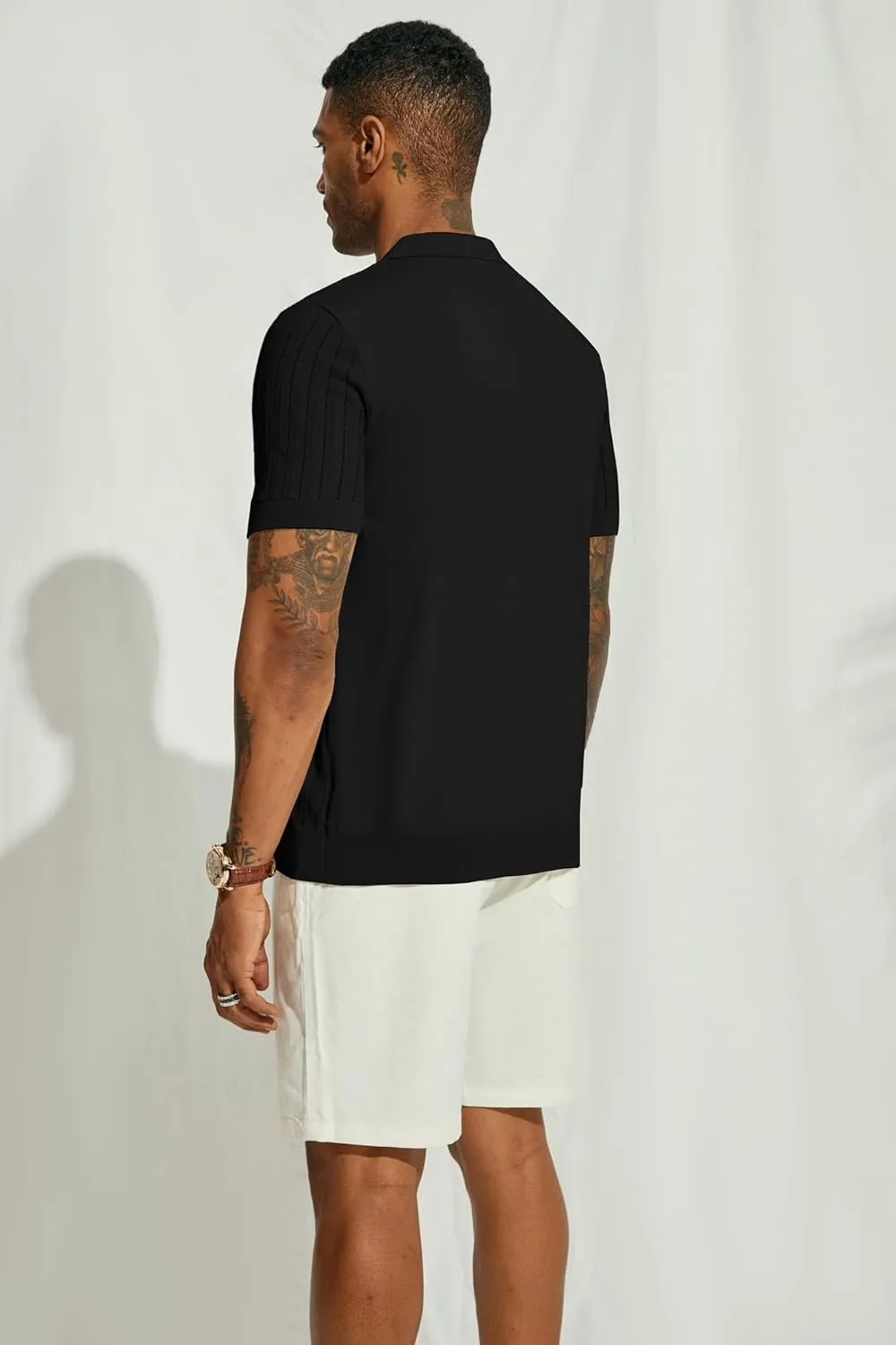 PJ PAUL JONES Mens Knit Shirt Short Sleeve Summer Hollow Out Shirt Beach Button Down Shirt