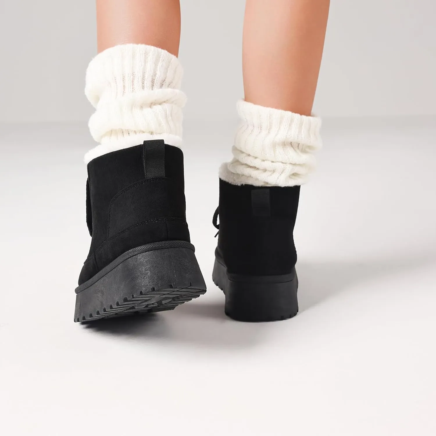 Platform Boots for Women Snow Ankle Boots Winter Warm Lace Up Suede Booties Cozy Faux Fur Lined Anti-Slip Short Boots for Indoor & Outdoor