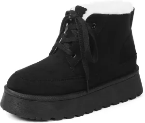 Platform Boots for Women Snow Ankle Boots Winter Warm Lace Up Suede Booties Cozy Faux Fur Lined Anti-Slip Short Boots for Indoor & Outdoor