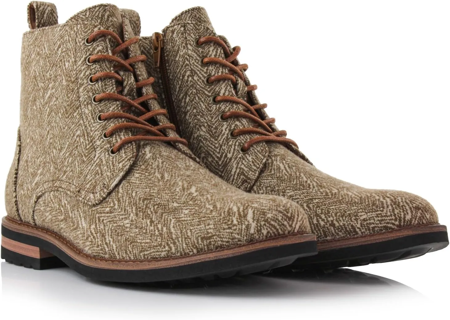 Polar Fox Brooke MPX806061 Grey Woolen and Leather Lace-up Fashion Chukka Boots with Zipper Closure