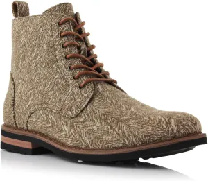 Polar Fox Brooke MPX806061 Grey Woolen and Leather Lace-up Fashion Chukka Boots with Zipper Closure