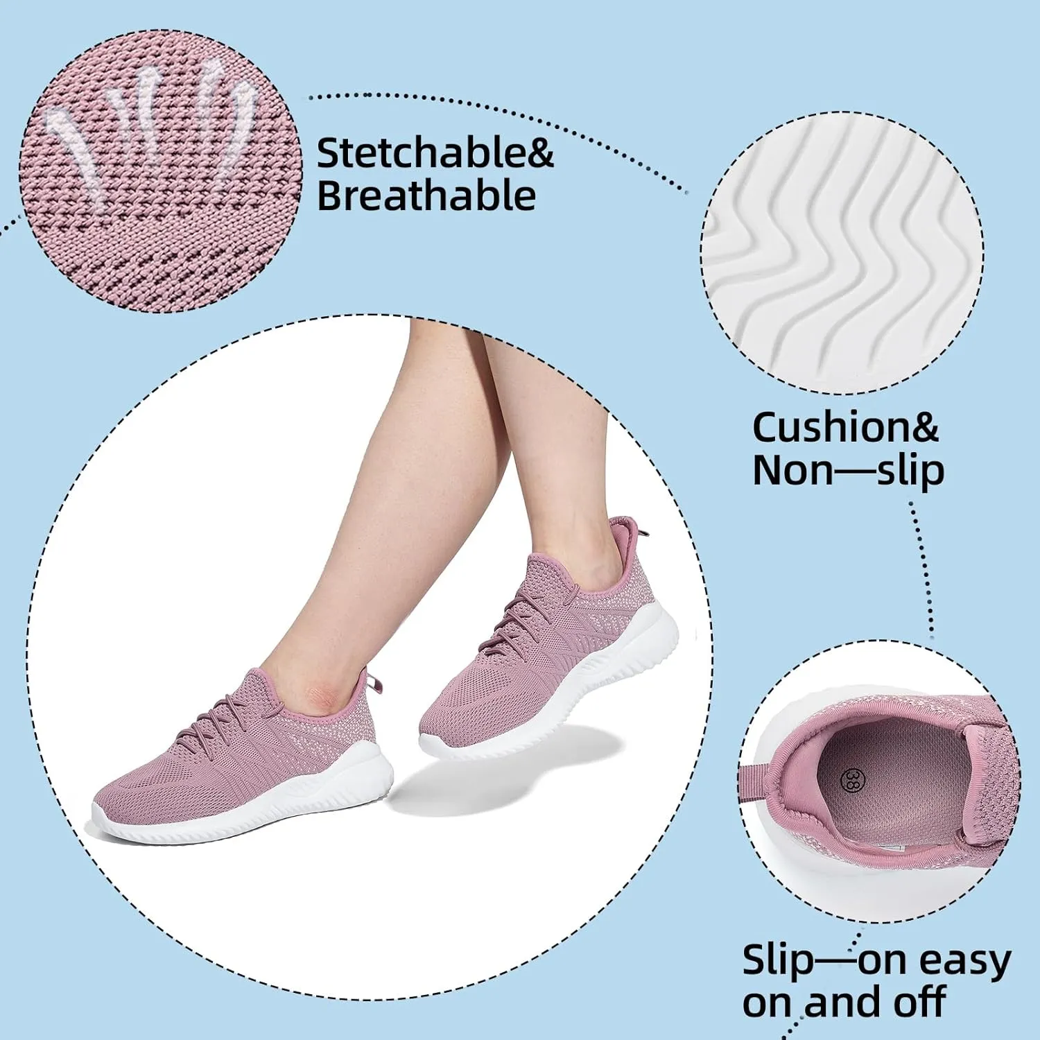 PPQ Womens Slip On Walking Shoes，Memory Foam Lightweight Comfort Casual Workout Shoes,Yoga Or Tennis Or Running Sneakers