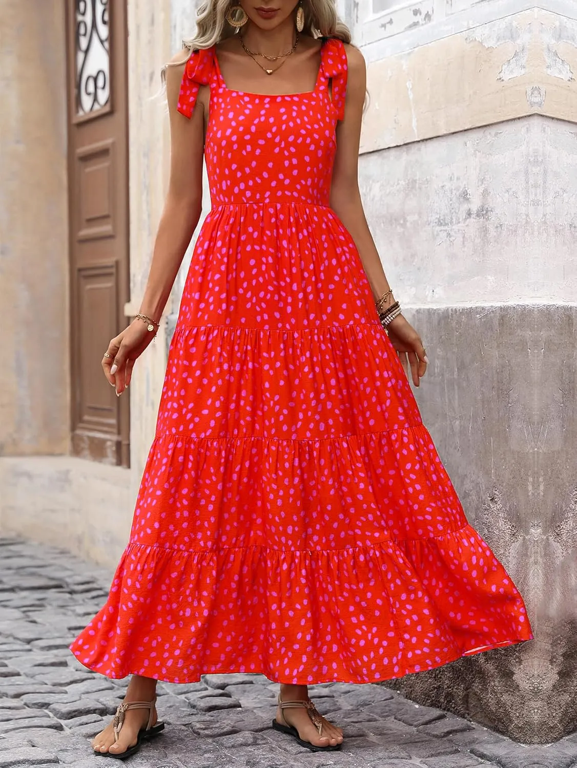 PRETTYGARDEN Womens Dresses 2025 Summer Sleeveless Maxi Dress Square Neck Floral Spaghetti Strap Aline Flowy Beach Long Dress