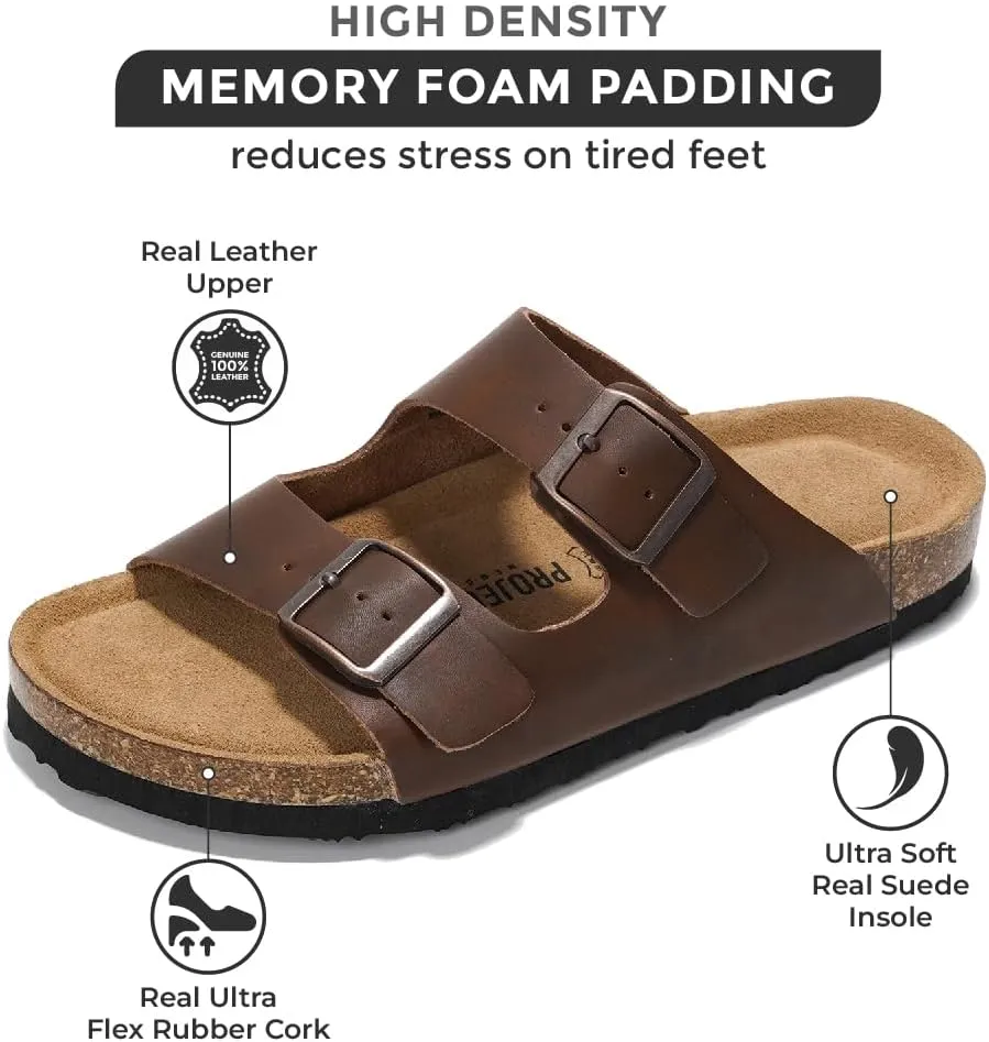 Project Cloud Genuine Leather Flat Sandals Beach Essentials Womens Sandals Memory Foam Vacation Essentials Slides for Women Footwear (Venita)