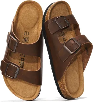 Project Cloud Genuine Leather Flat Sandals Beach Essentials Womens Sandals Memory Foam Vacation Essentials Slides for Women Footwear (Venita)