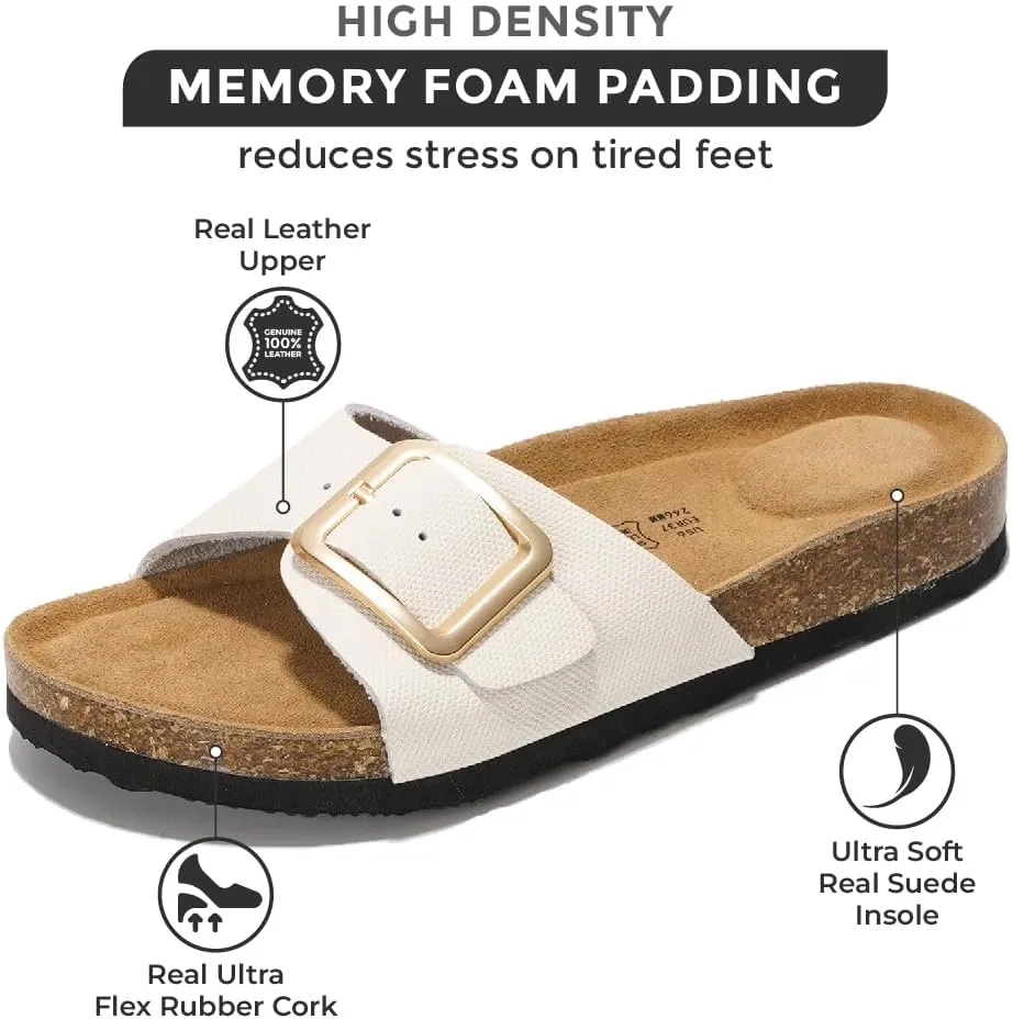 Project Cloud Genuine Leather Sandals Women Dressy Summer Beach Essentials - Flip Flops & Slides with Memory Foam Insole Womens Sandals Comfortable Footwear