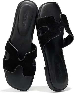 Project Cloud Genuine Leather Summer Sandals for Women 2025 - Comfortable Memory Foam Insole Slides and Non Slip Fashion Flat Womens Sandals (Jannel)
