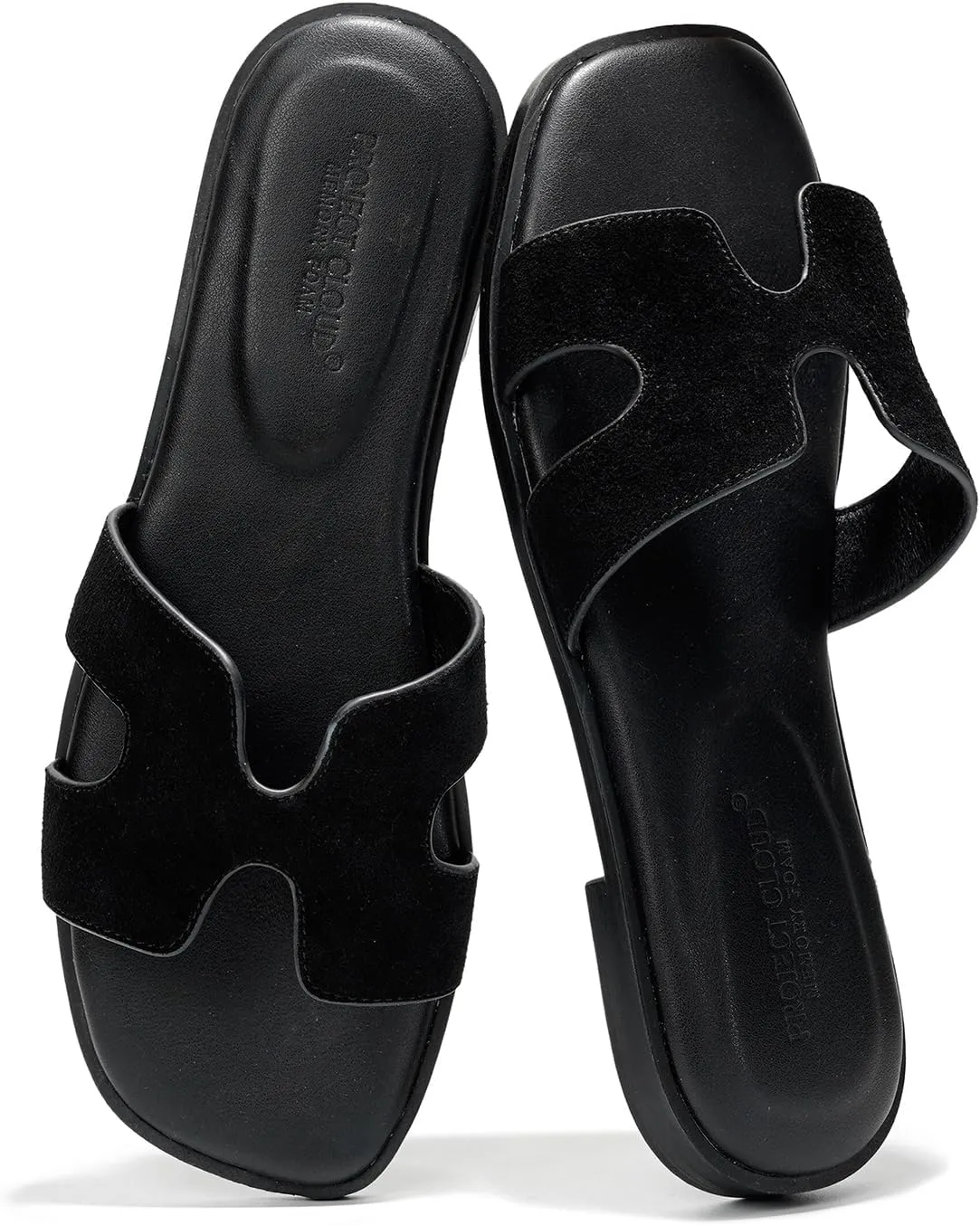 Project Cloud Genuine Leather Summer Sandals for Women 2025 - Comfortable Memory Foam Insole Slides and Non Slip Fashion Flat Womens Sandals (Jannel)