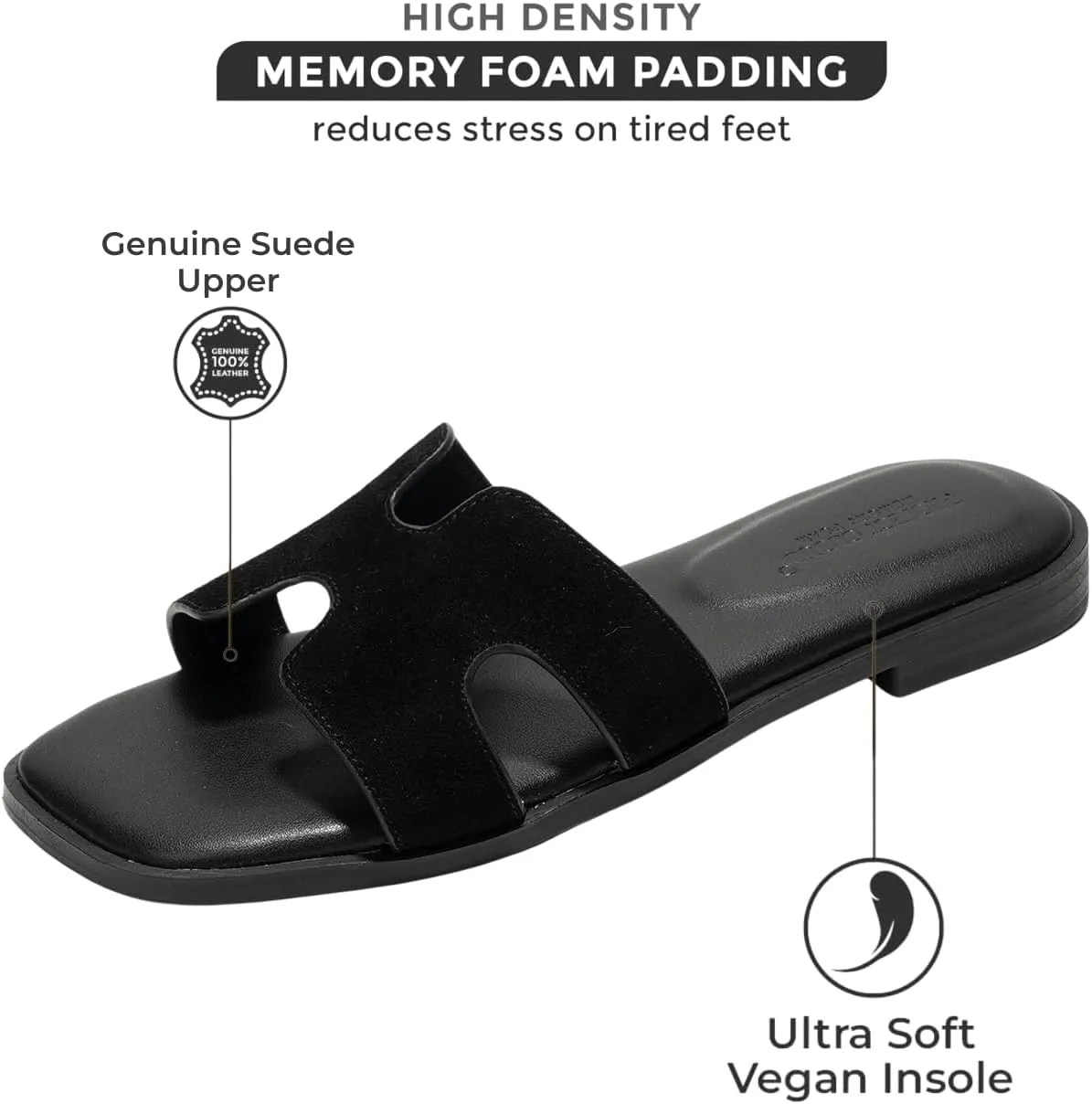 Project Cloud Genuine Leather Summer Sandals for Women 2025 - Comfortable Memory Foam Insole Slides and Non Slip Fashion Flat Womens Sandals (Jannel)