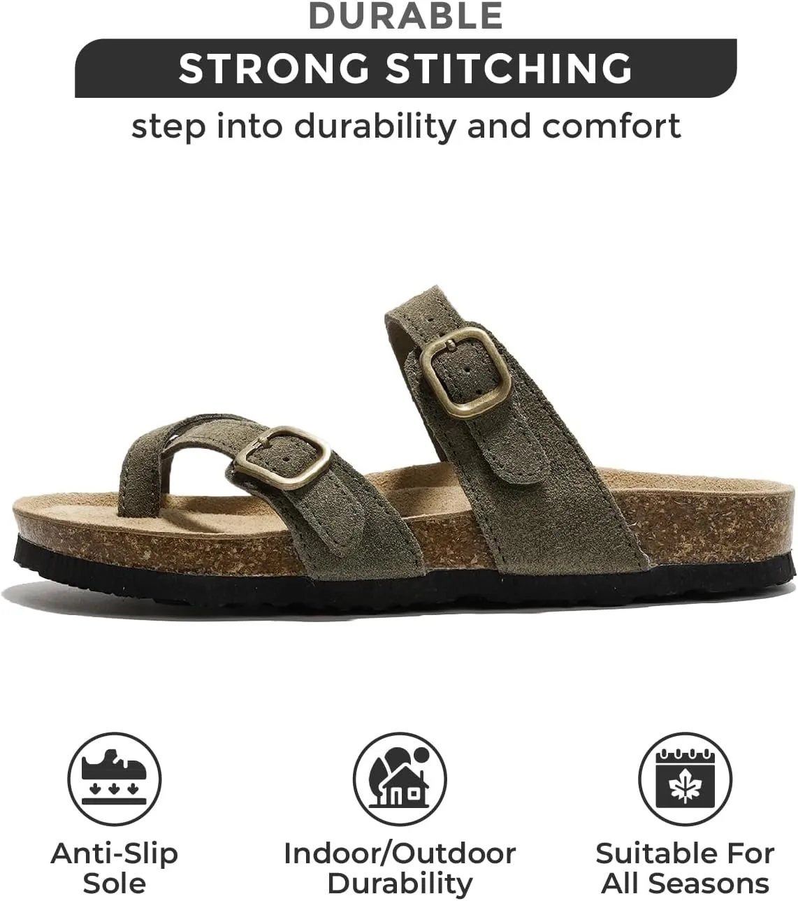Project Cloud Genuine Leather Womens Sandals - Comfortable Cork Footbed Slides with Memory Foam Beach Essential Summer Sandals For Women 2025 (Lian)
