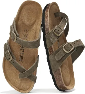 Project Cloud Genuine Leather Womens Sandals - Comfortable Cork Footbed Slides with Memory Foam Beach Essential Summer Sandals For Women 2025 (Lian)