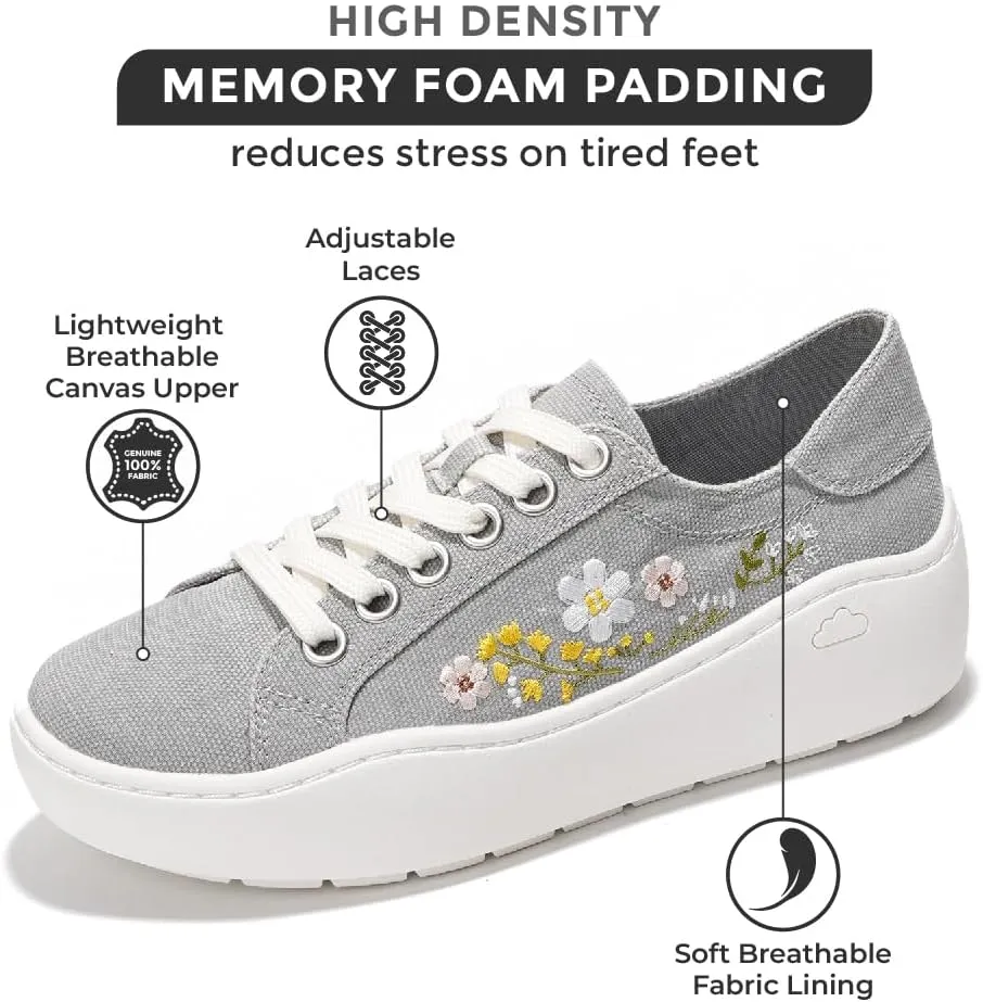 Project Cloud Platform Sneakers for Women – Lightweight Women's Fashion Sneakers for 2025 with Memory Foam Insole – Non Slip Lace-Up Womens Shoes – Stylish Wedge Shoes for Women (Bossy)