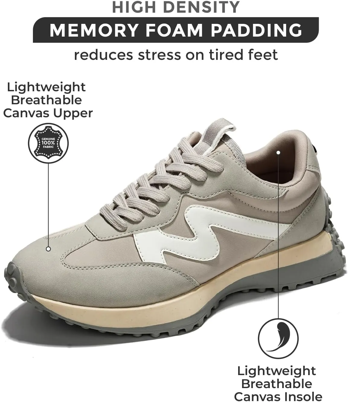 Project Cloud Trendy Sneakers for Women - Memory Foam and Non-Slip Comfortable Casual Ladies Shoes for Womens Fashion Sneakers - Lightweight Lace-up Shoes (Lecco)