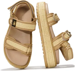 Project Cloud Wedge Sandals for Women - Memory Foam & Open Toe Platform - Non-Slip Beach Essentials Wedges Platform Sandals for Women 2025 (Ginevra, Raffia, 11)